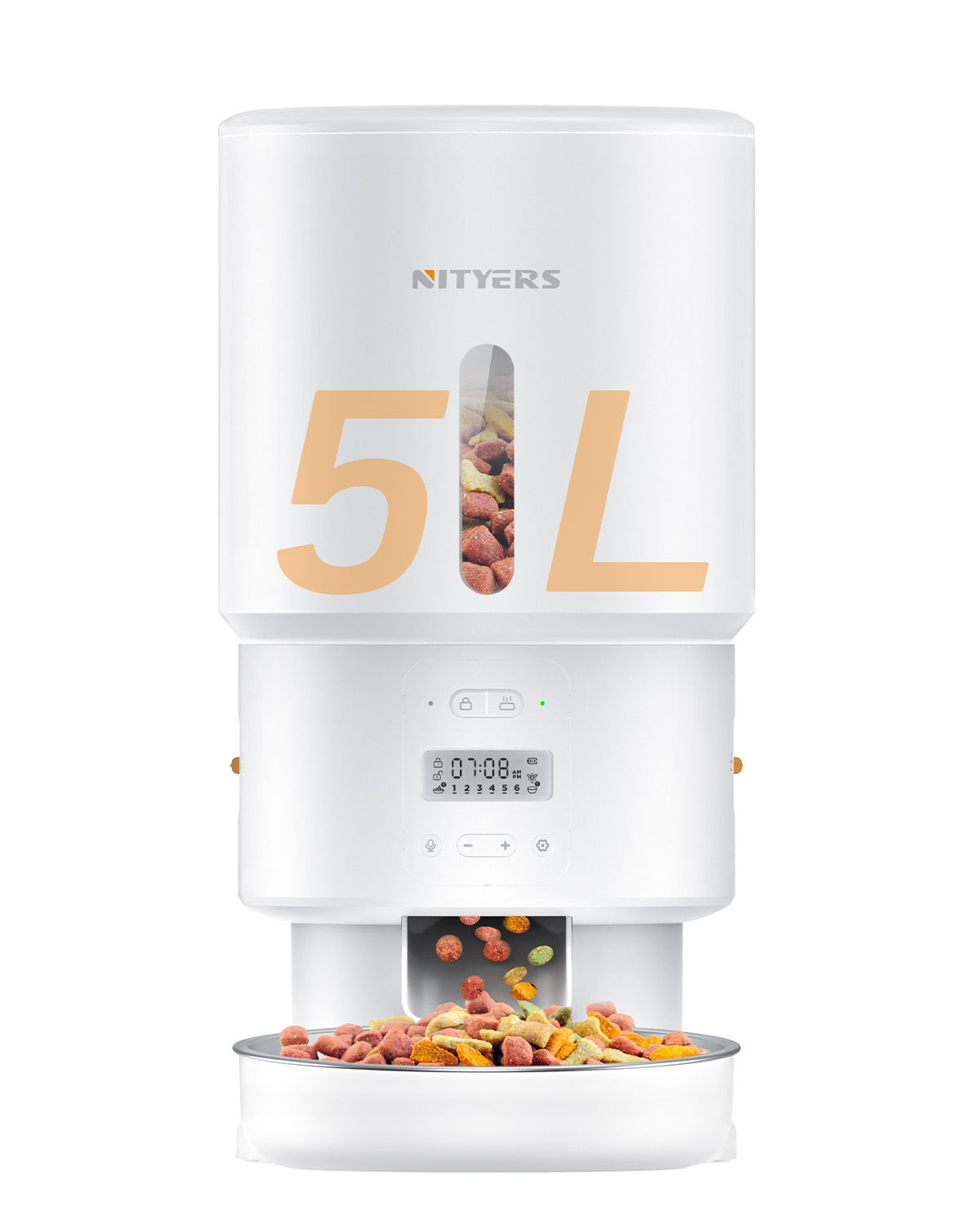 Automatic Cat Feeder - 5L Timed Cat Food Dispenser, Keep Dry Food Fresh, Stainless Steel Food Bowl, 1-6 Meals per Day, 1-16 Portions, 10s Voice, Auto Pet Feeder for Cats and Small Dogs