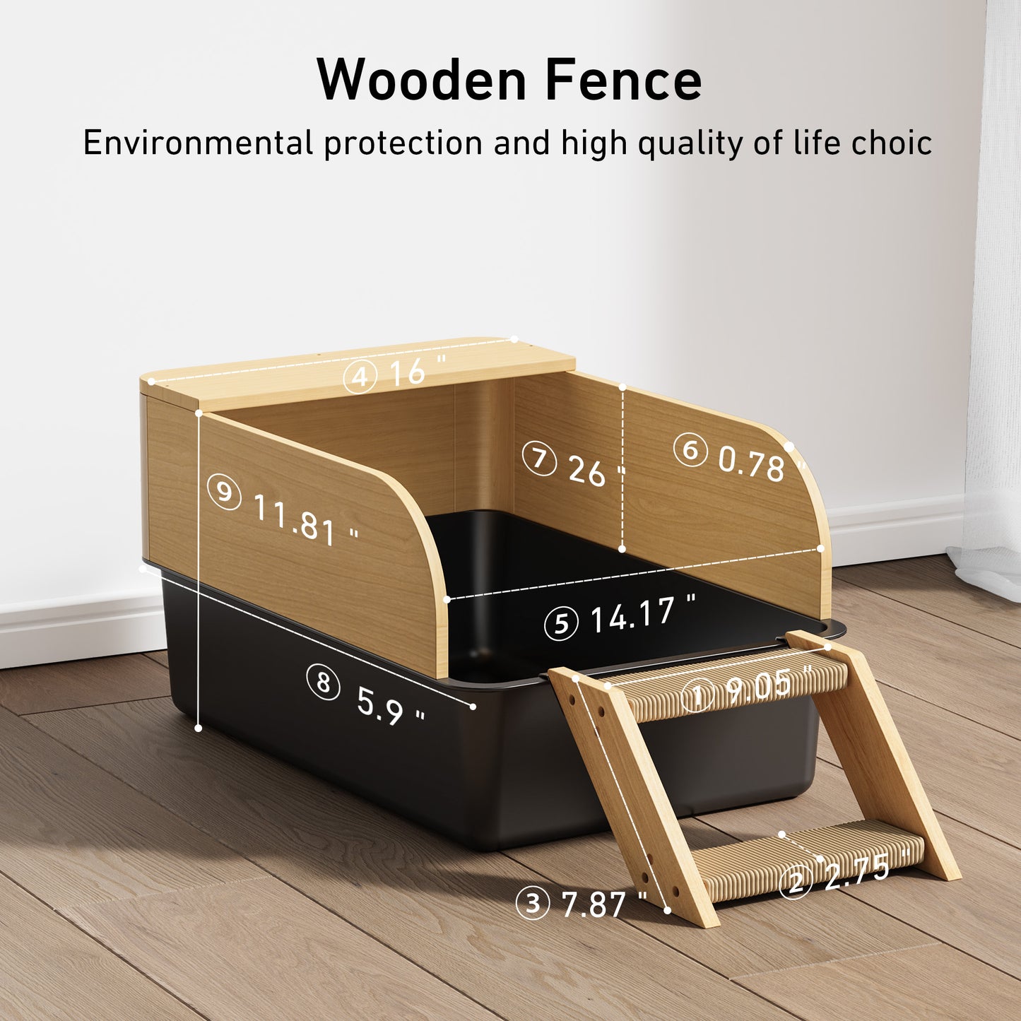 Stainless Steel Cat Litter Box - Nityers Extra Large 5-in-1 Metal Cat Litter Box with Enclosed Lid Cover for Cat, Kitten, Rabbit - High Wooden Side, Scratcher and Scoop | Anti-Urine Leakage, Anti-Odor