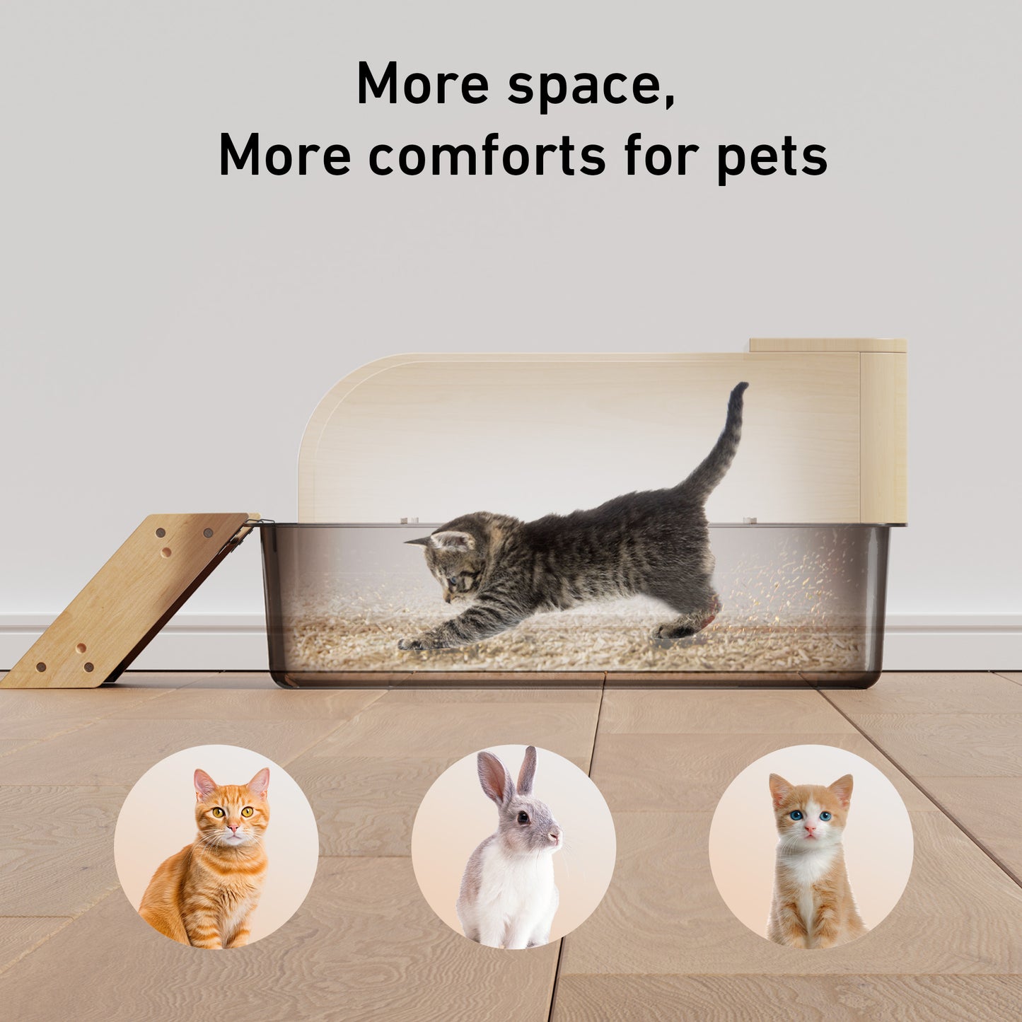 Stainless Steel Cat Litter Box - Nityers Extra Large 5-in-1 Metal Cat Litter Box with Enclosed Lid Cover for Cat, Kitten, Rabbit - High Wooden Side, Scratcher and Scoop | Anti-Urine Leakage, Anti-Odor