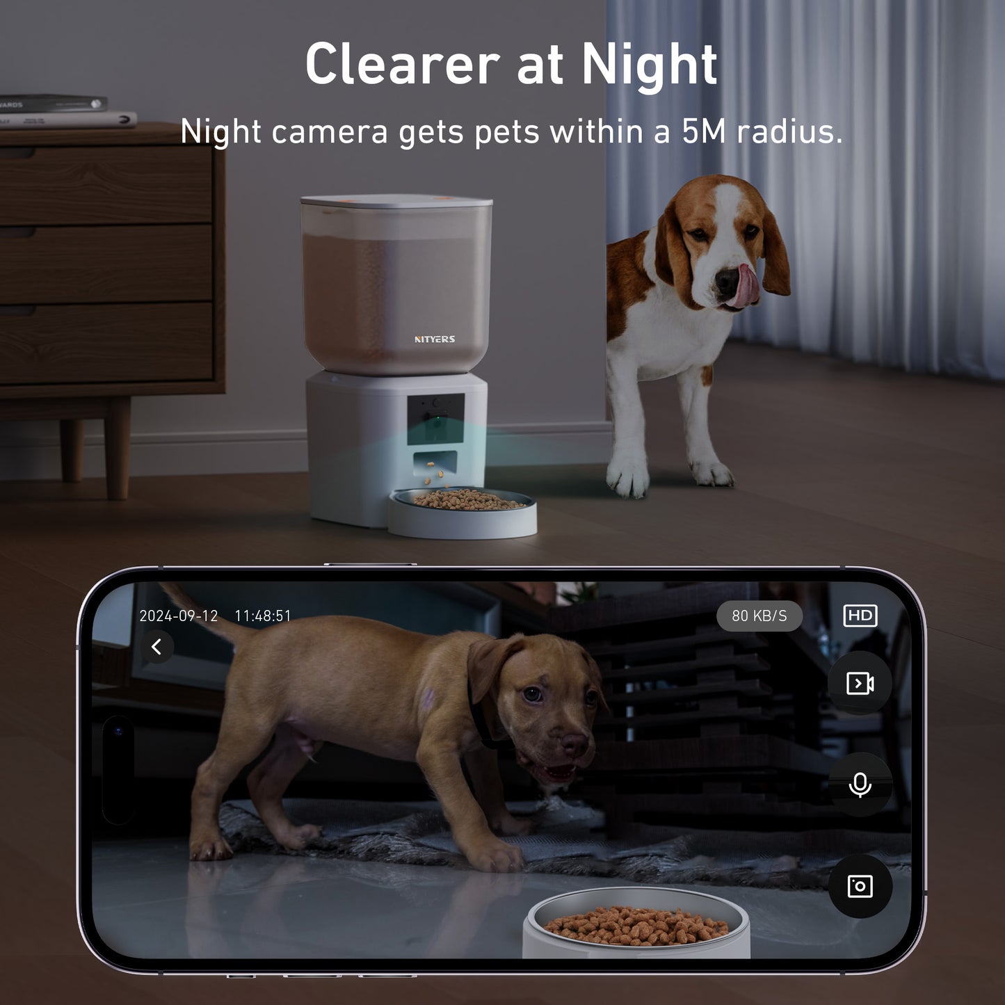 Automatic Dog Feeder with Camera Rotation - 8L/34 Cups Auto Cat Feeder, 1080P Video with Night Vision, 5G WiFi Pet Feeder with App, Voice Record, 2-Way Talk, Cat Food Dispenser with Blockage Reminder
