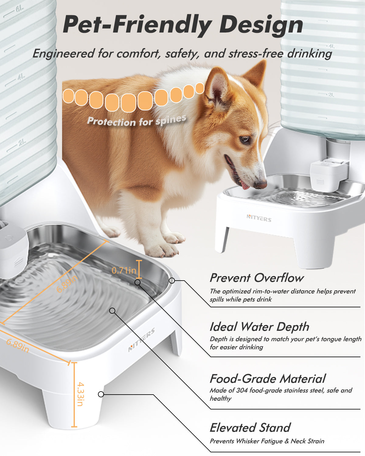 Automatic Dog Water Bowl Dispenser, 8L Gravity Cat Water Dispenser wit –  Nityers