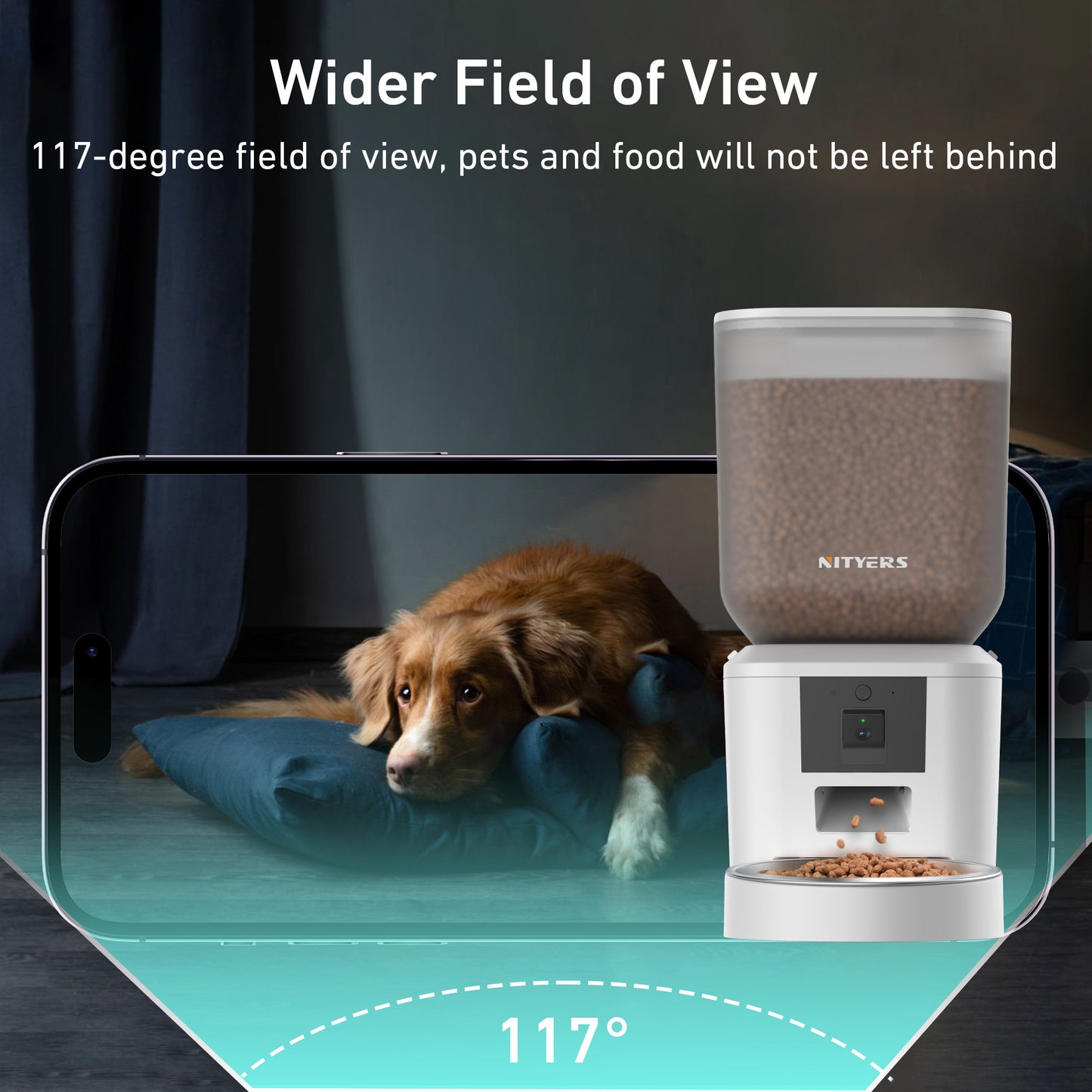 Automatic Dog Feeder with Camera Rotation - 8L/34 Cups Auto Cat Feeder, 1080P Video with Night Vision, 5G WiFi Pet Feeder with App, Voice Record, 2-Way Talk, Cat Food Dispenser with Blockage Reminder