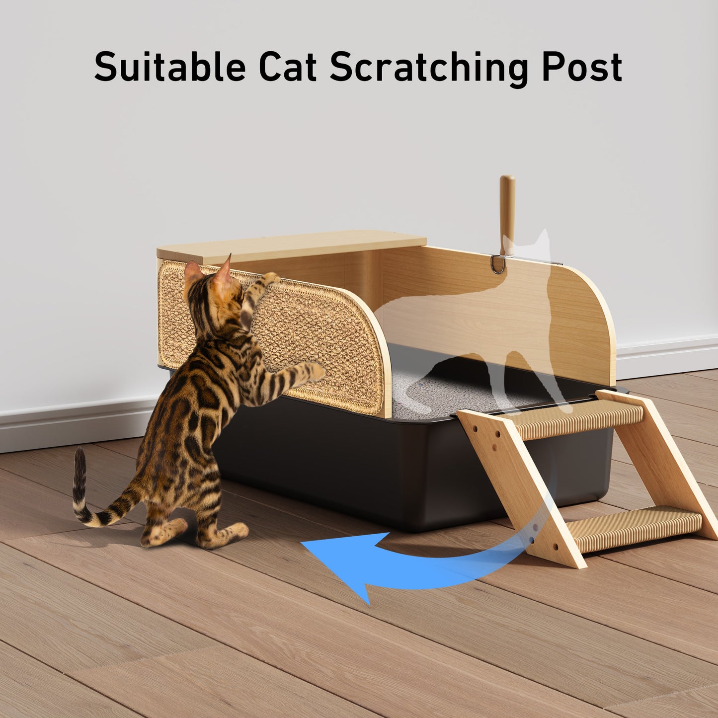Stainless Steel Cat Litter Box - Nityers Extra Large 5-in-1 Metal Cat Litter Box with Enclosed Lid Cover for Cat, Kitten, Rabbit - High Wooden Side, Scratcher and Scoop | Anti-Urine Leakage, Anti-Odor