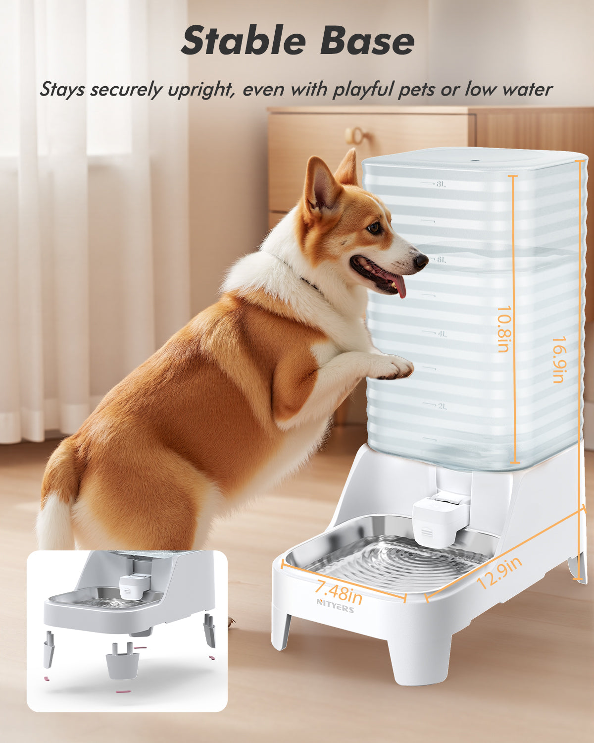 Automatic Dog Water Bowl Dispenser, 8L Gravity Cat Water Dispenser with Elevated Stainless Steel Bowl, Patented Design, BPA-Free, Easy to Clean Pet Waterer with Filter for Small & Medium Dogs and Cats