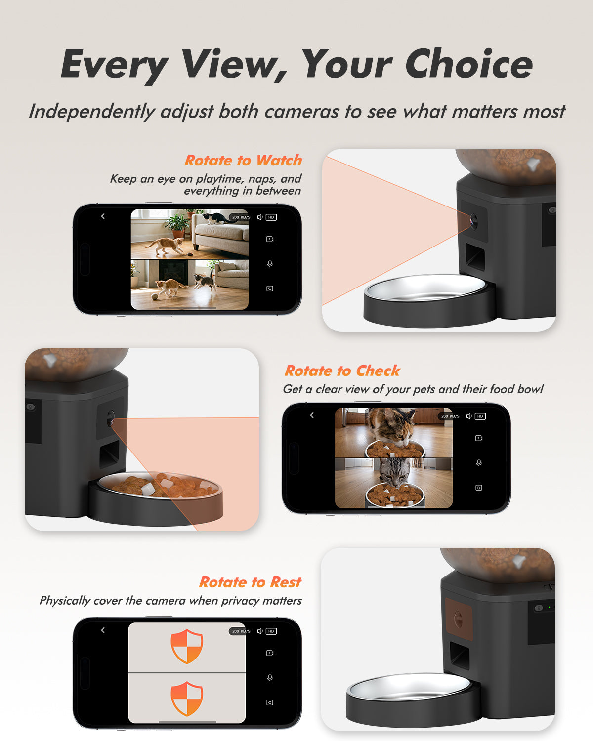Automatic Cat Feeder for 2 Cats with 2K Cameras - 8L/ 34 Cups Dual Dog Food Dispenser for 2-18mm Dry Food, 2.4G&5G WiFi, Night Vision, 2-Way Talk, Up to 99 Portions 15 Meals Per Day, 10s Voice