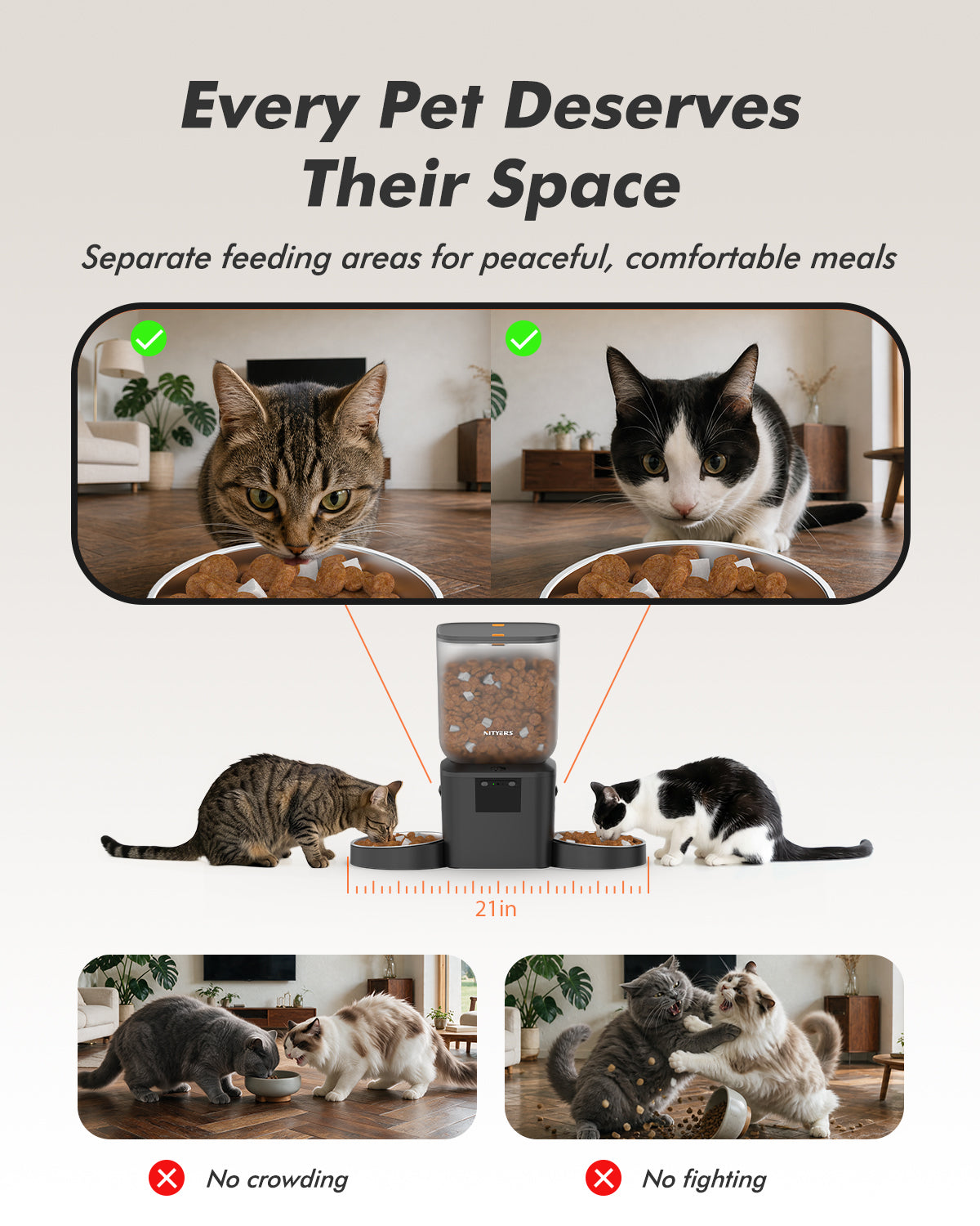Automatic Cat Feeder for 2 Cats with 2K Cameras - 8L/ 34 Cups Dual Dog Food Dispenser for 2-18mm Dry Food, 2.4G&5G WiFi, Night Vision, 2-Way Talk, Up to 99 Portions 15 Meals Per Day, 10s Voice