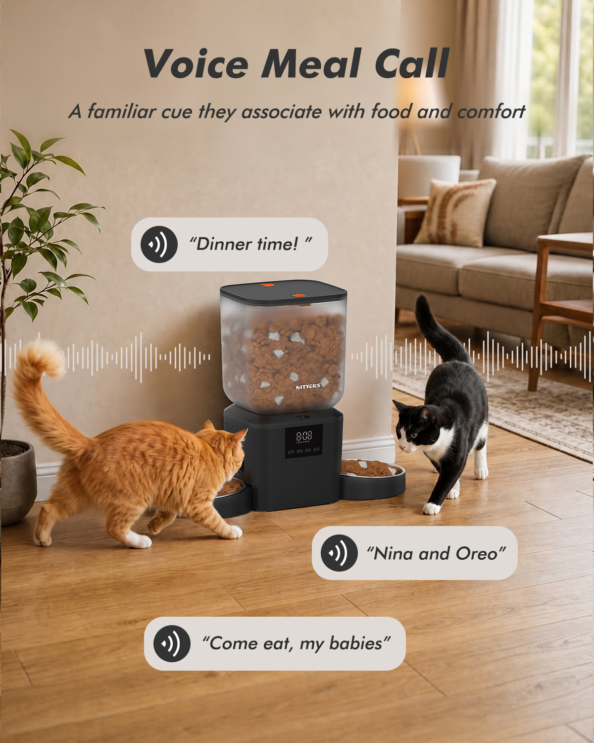 Automatic Cat Feeder for 2 Cats - 8L/34 Cups Dual Automatic Dog Feeder with Dog Food Dispenser for 2-18mm Dry Food, Timed Cat Food Dispenser, Up to 50 Portions 6 Meals Per Day, 10s Voice, Keep Fresh