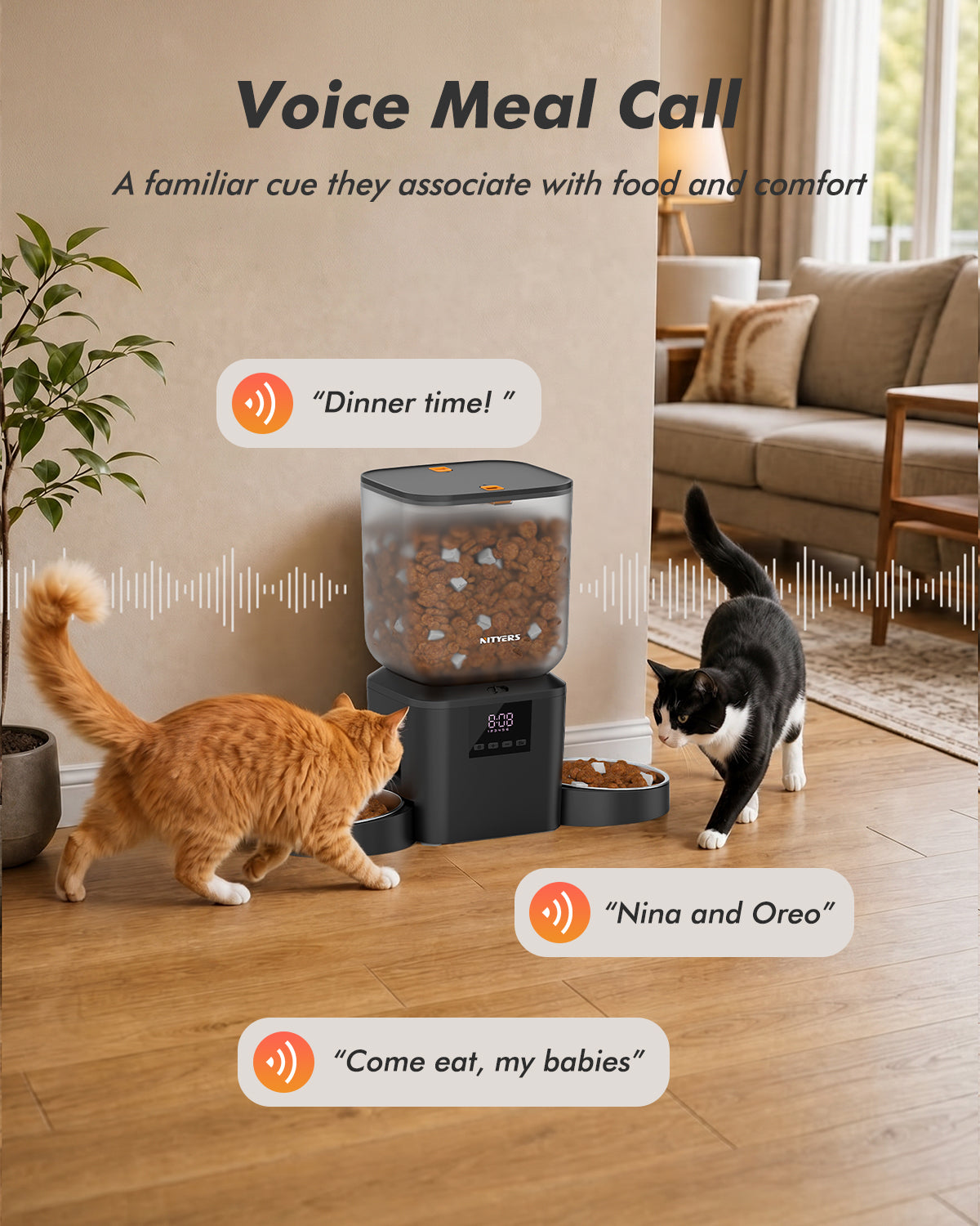 Automatic Cat Feeder for 2 Cats - 8L/34 Cups Dual Automatic Dog Feeder with Dog Food Dispenser for 2-18mm Dry Food, Timed Cat Food Dispenser, Up to 50 Portions 6 Meals Per Day, 10s Voice, Keep Fresh