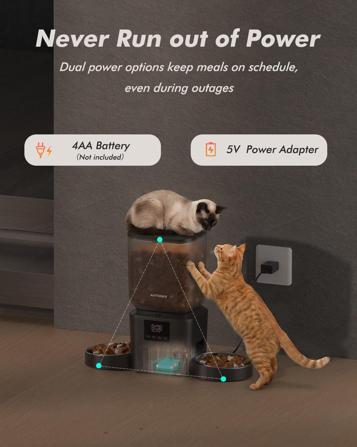 Automatic Cat Feeder for 2 Cats - 8L/34 Cups Dual Automatic Dog Feeder with Dog Food Dispenser for 2-18mm Dry Food, Timed Cat Food Dispenser, Up to 50 Portions 6 Meals Per Day, 10s Voice, Keep Fresh