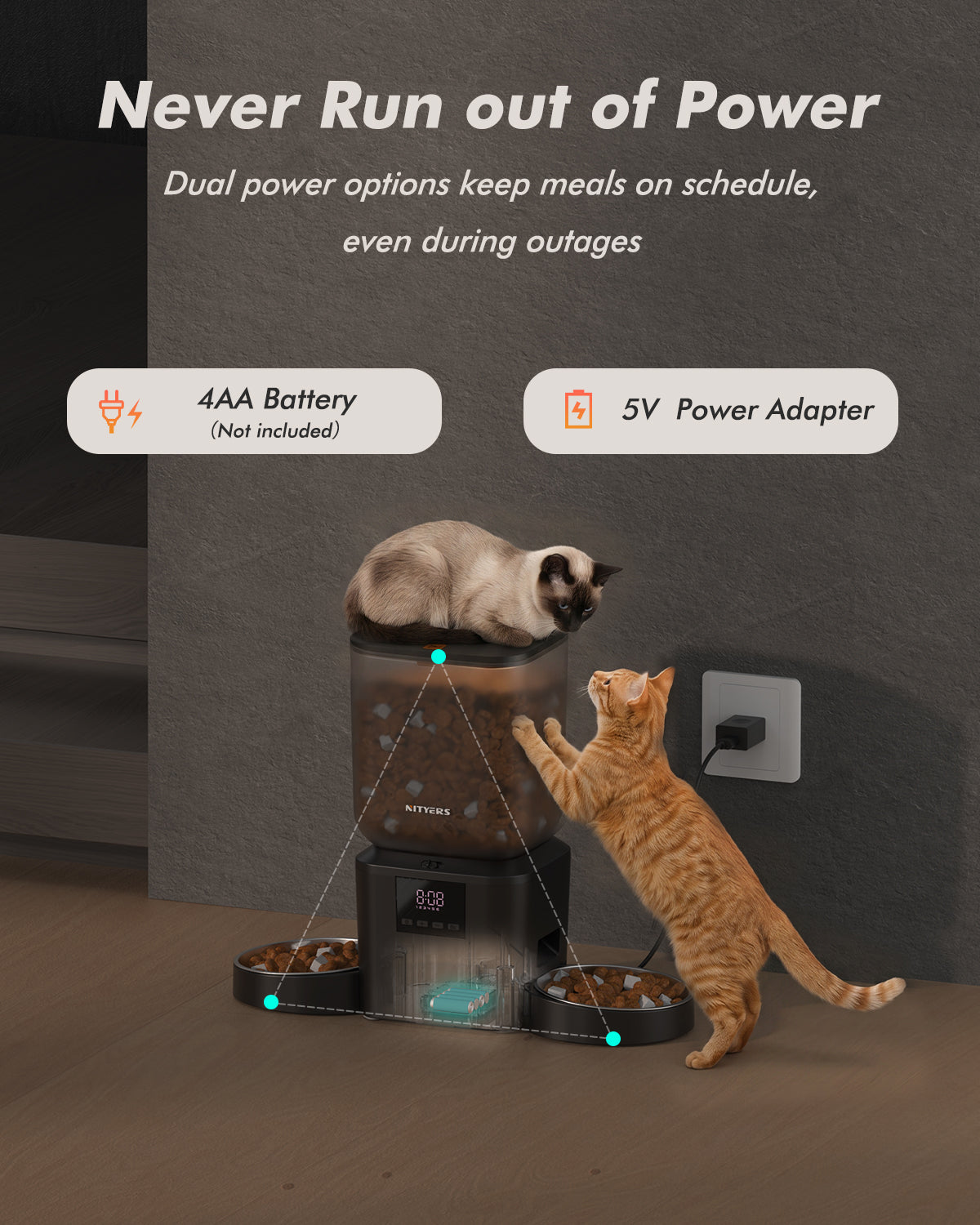 Automatic Cat Feeder for 2 Cats - 8L/34 Cups Dual Automatic Dog Feeder with Dog Food Dispenser for 2-18mm Dry Food, Timed Cat Food Dispenser, Up to 50 Portions 6 Meals Per Day, 10s Voice, Keep Fresh