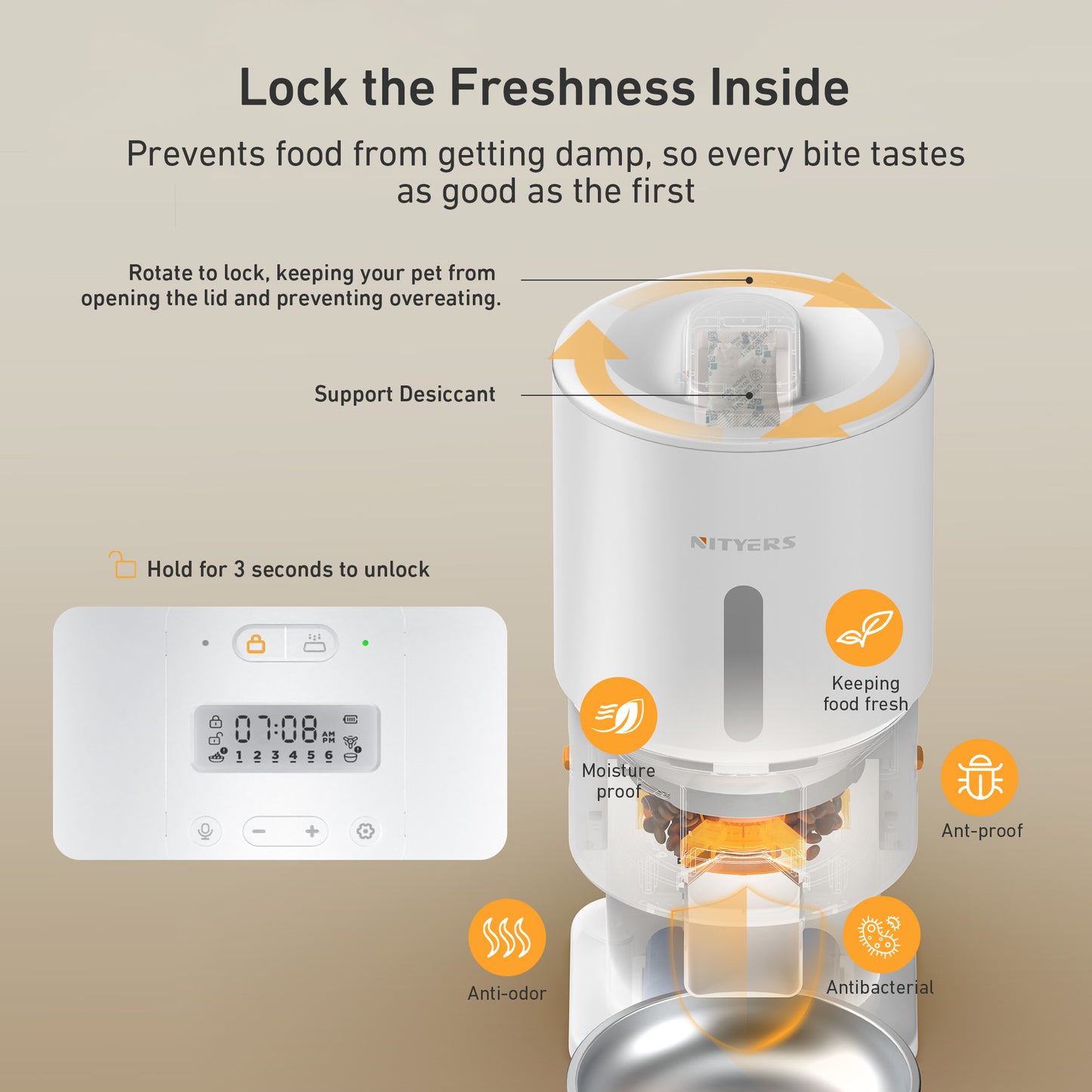 Automatic Cat Feeder - 5L Timed Cat Food Dispenser, Keep Dry Food Fresh, Stainless Steel Food Bowl, 1-6 Meals per Day, 1-16 Portions, 10s Voice, Auto Pet Feeder for Cats and Small Dogs