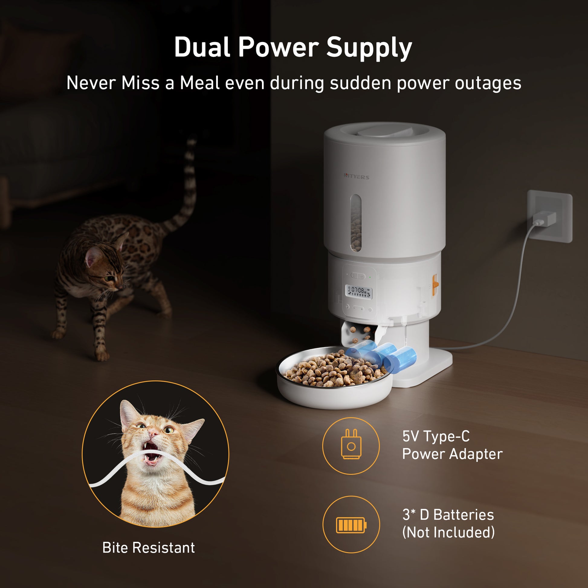 Automatic Cat Feeder 5L Timed Cat Food Dispenser, Keep Dry Food Fresh, Stainless Steel Food Bowl, 1-6 Meals per Day, 1-16 Portions, 10s Voice, Auto