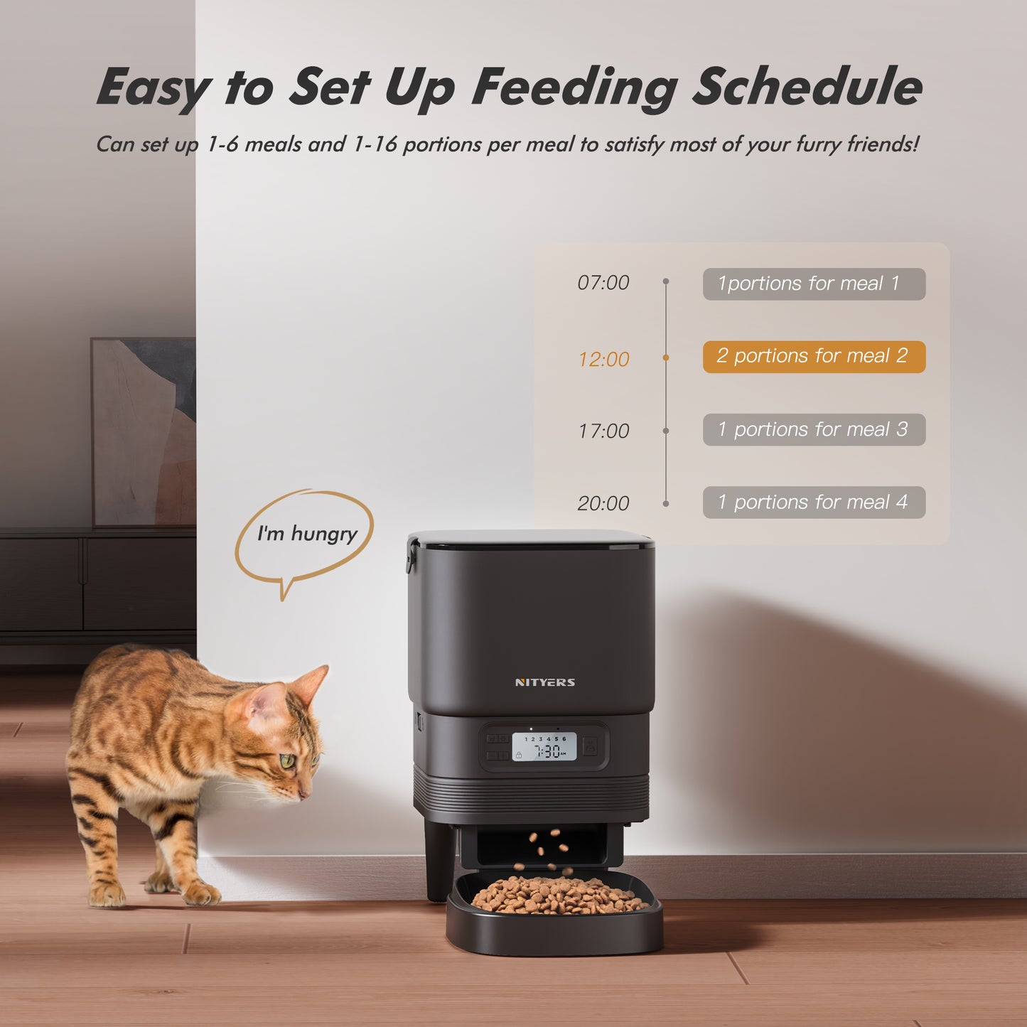 Automatic Cat Feeder 5L - Timed Pet Feeder for Cats and Dogs with Dry Cat Food Dispenser, Dog and Cat Food Storage Container, Programmable Control 1-6 Meals Pet Day, 10s Voice, Safety Lock