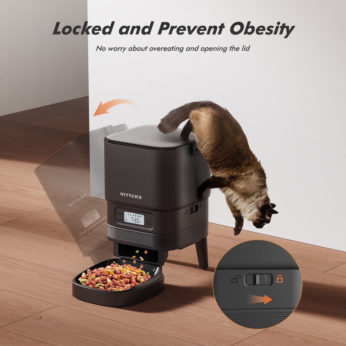 Automatic Cat Feeder 5L - Timed Pet Feeder for Cats and Dogs with Dry Cat Food Dispenser, Dog and Cat Food Storage Container, Programmable Control 1-6 Meals Pet Day, 10s Voice, Safety Lock