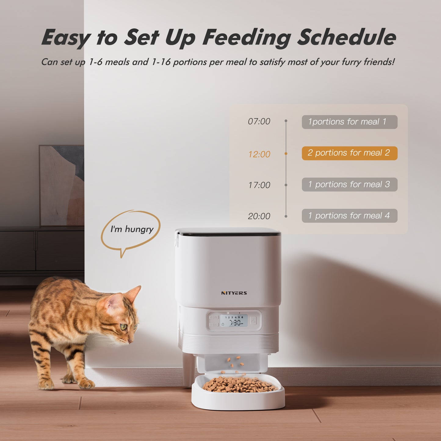 Automatic Cat Feeder 5L - Timed Pet Feeder for Cats and Dogs with Dry Cat Food Dispenser, Dog and Cat Food Storage Container, Programmable Control 1-6 Meals Pet Day, 10s Voice, Safety Lock