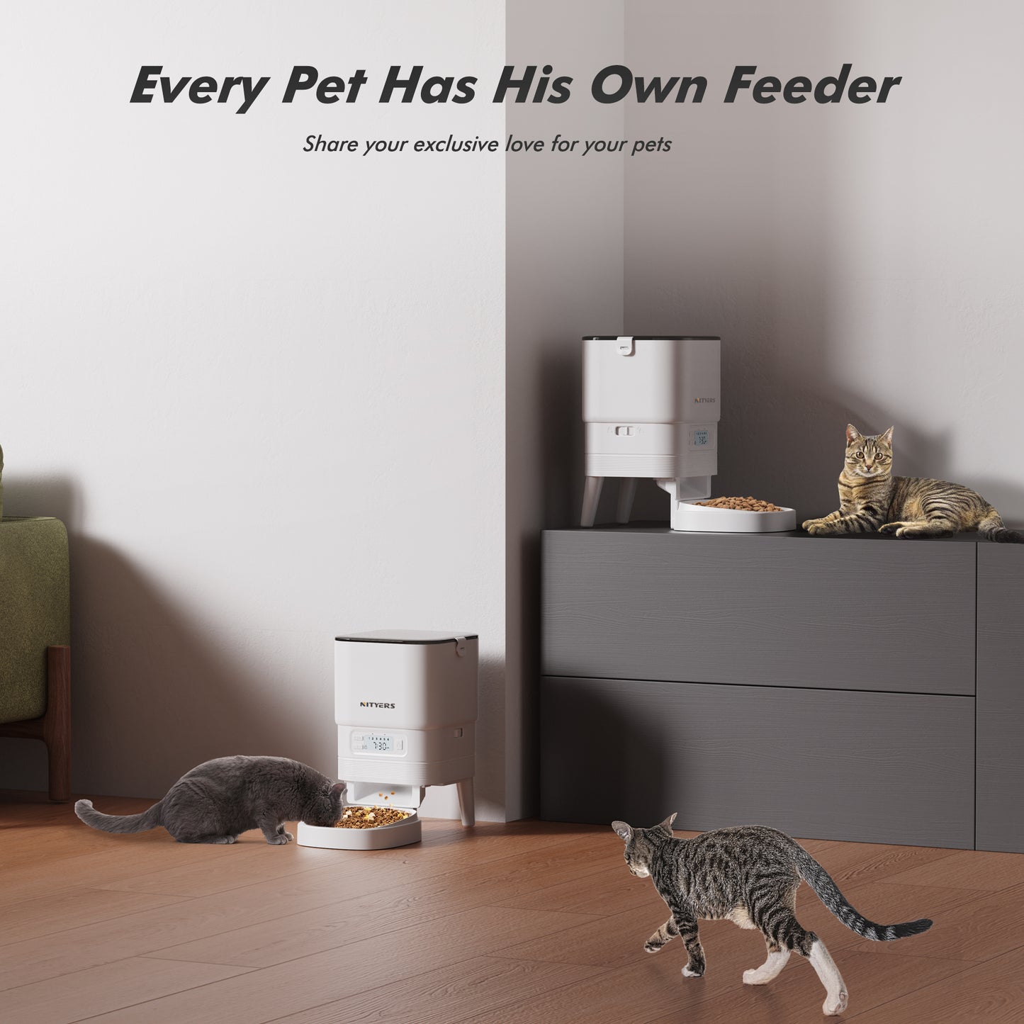 Automatic Cat Feeder 5L - Timed Pet Feeder for Cats and Dogs with Dry Cat Food Dispenser, Dog and Cat Food Storage Container, Programmable Control 1-6 Meals Pet Day, 10s Voice, Safety Lock