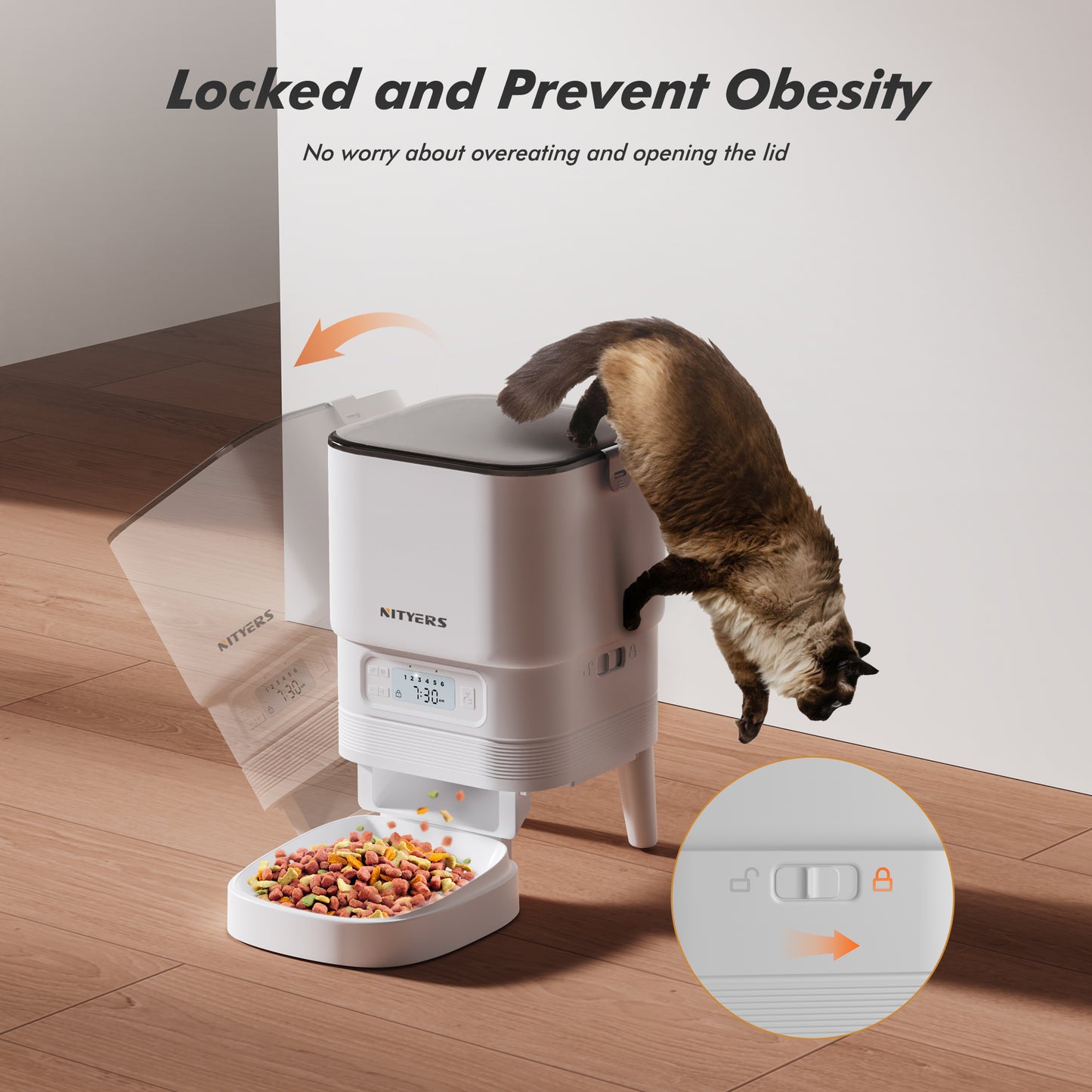 Automatic Cat Feeder 5L - Timed Pet Feeder for Cats and Dogs with Dry Cat Food Dispenser, Dog and Cat Food Storage Container, Programmable Control 1-6 Meals Pet Day, 10s Voice, Safety Lock