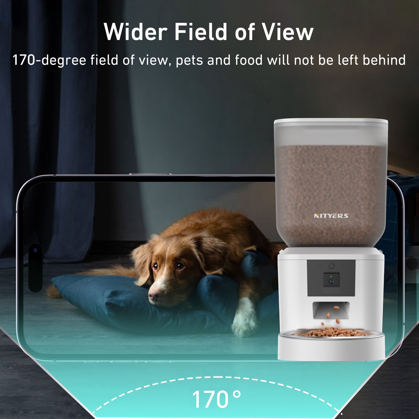 Automatic Dog Feeder with Camera Rotation - 8L/34 Cups Auto Cat Feeder, 1080P Video with Night Vision, 5G WiFi Pet Feeder with App, Voice Record, 2-Way Talk, Cat Food Dispenser with Blockage Reminder