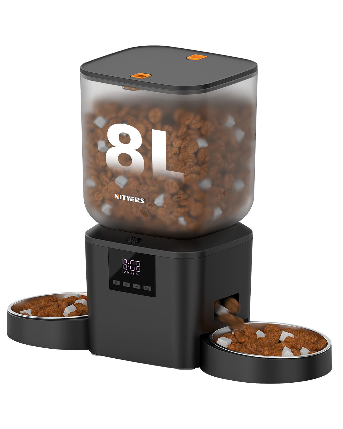 Automatic Cat Feeder for 2 Cats - 8L/34 Cups Dual Automatic Dog Feeder with Dog Food Dispenser for 2-18mm Dry Food, Timed Cat Food Dispenser, Up to 50 Portions 6 Meals Per Day, 10s Voice, Keep Fresh