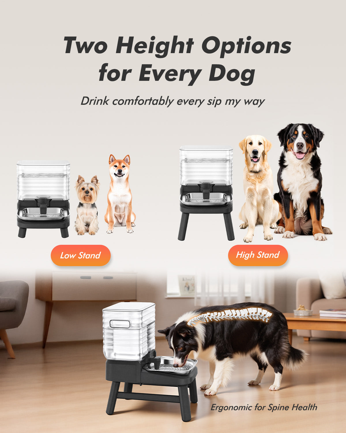 Dog Water Bowl Dispenser for Large Breed with Patent Faucet, 12L/3.2 Gallon, Elevated Stainless Steel Bowl for Comfortable Drinking, Automatic Gravity Refilling, Wide Opening, Easy Clean, Anti-Splash