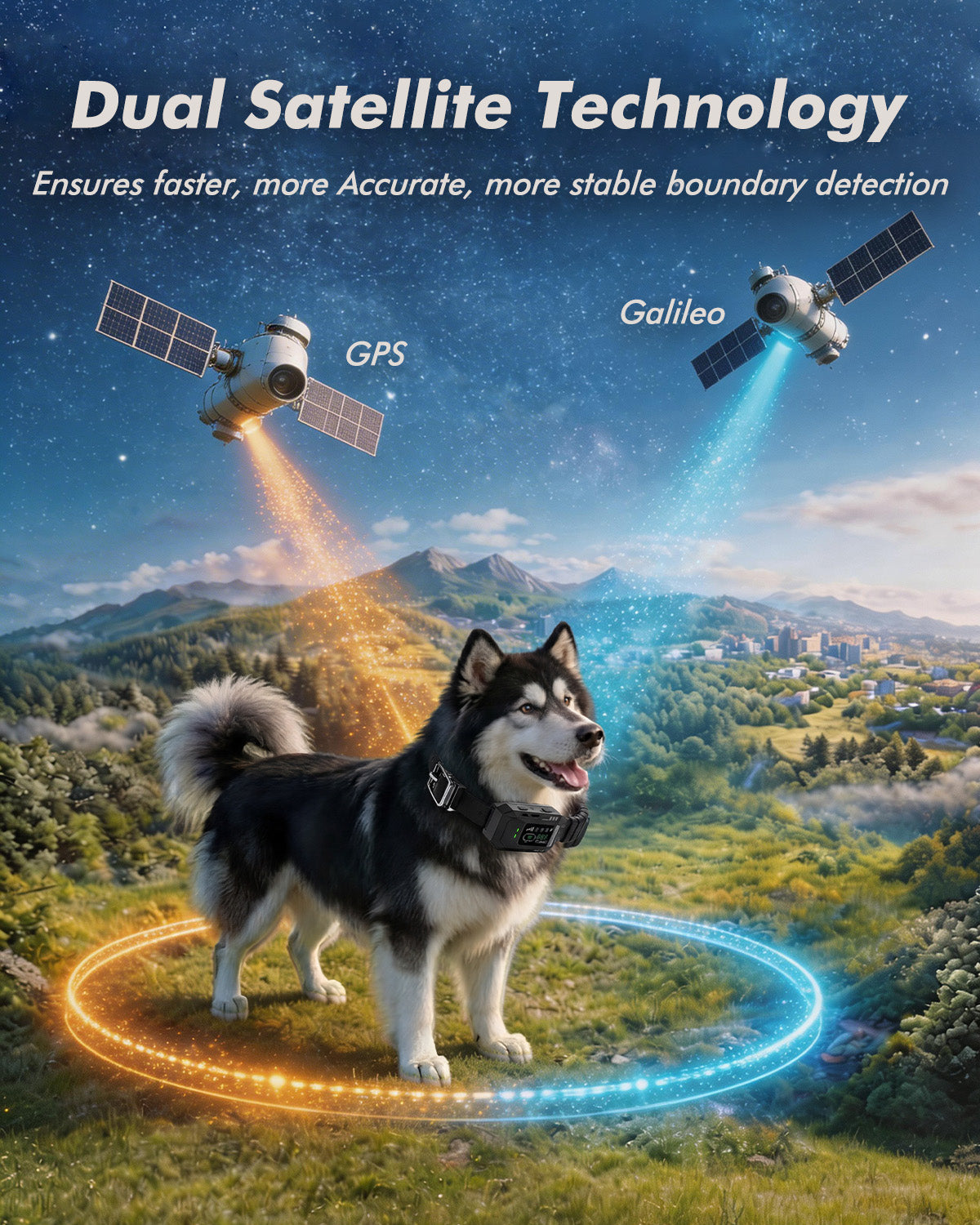 Wireless Dog Fence & GPS Dog Collar - Invisible Fence with Extenal Antenna, Shock Collar for Boundary Training, Stable Signal, Adjustable Range up to 9999ft, IPX7 Waterproof & Rechargeable, Keep Safe