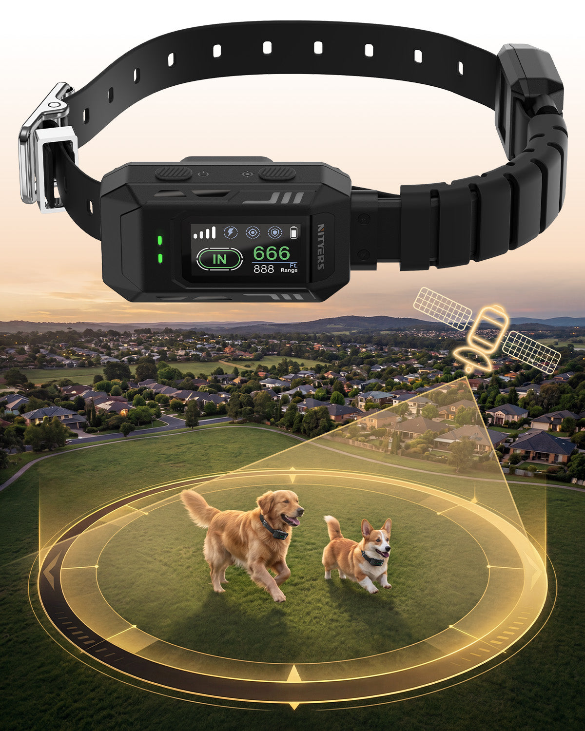 Wireless Dog Fence & GPS Dog Collar - Invisible Fence with Extenal Antenna, Shock Collar for Boundary Training, Stable Signal, Adjustable Range up to 9999ft, IPX7 Waterproof & Rechargeable, Keep Safe